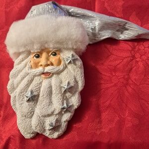 Santa Claus Ornament with Silver Hat and White Beard